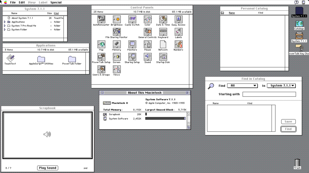 Mac OS System 7.1 desktop (1991)
